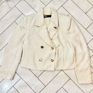 Zara Cream Double-Breasted Blazer